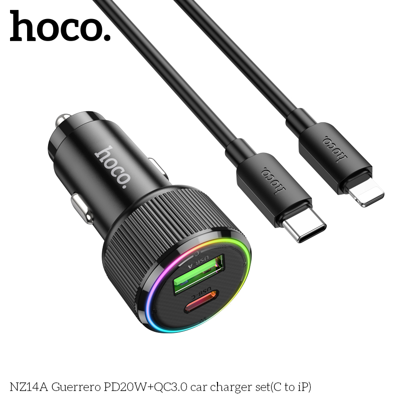 Bộ Sạc Ô Tô Hai Cổng Hoco NZ14A TypeC To Lightning PD20W QC3.0