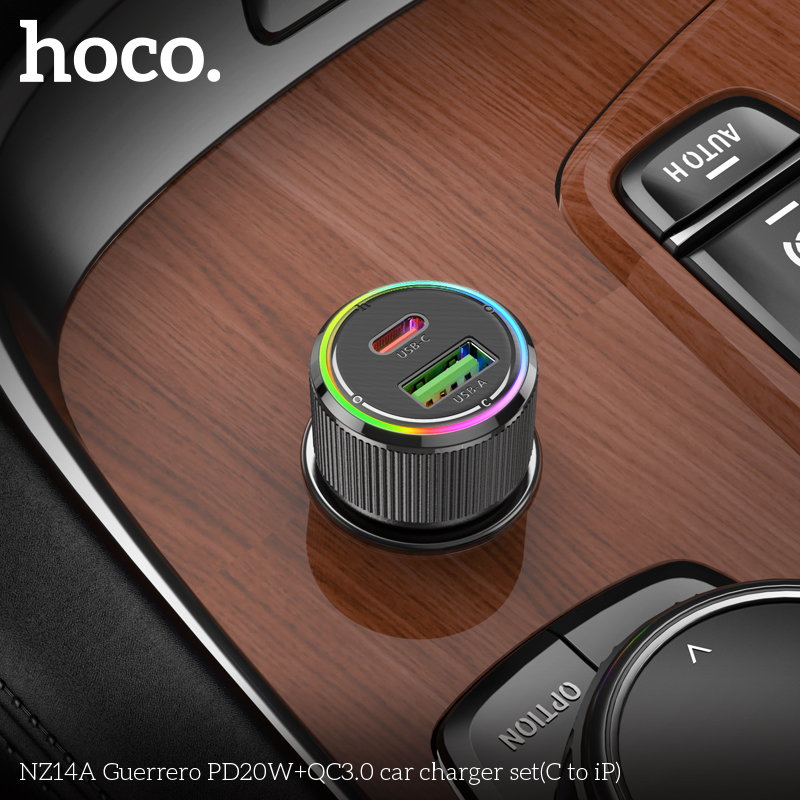 Bộ Sạc Ô Tô Hai Cổng Hoco NZ14A TypeC To Lightning PD20W QC3.0