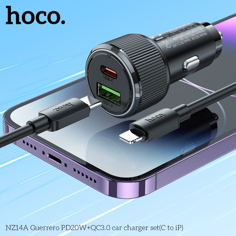 Bộ Sạc Ô Tô Hai Cổng Hoco NZ14A TypeC To Lightning PD20W QC3.0