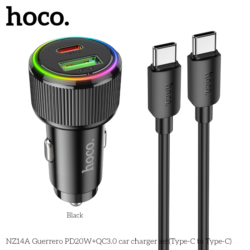 Bộ Sạc Ô Tô Hai Cổng Hoco NZ14A TypeC To Lightning PD20W QC3.0