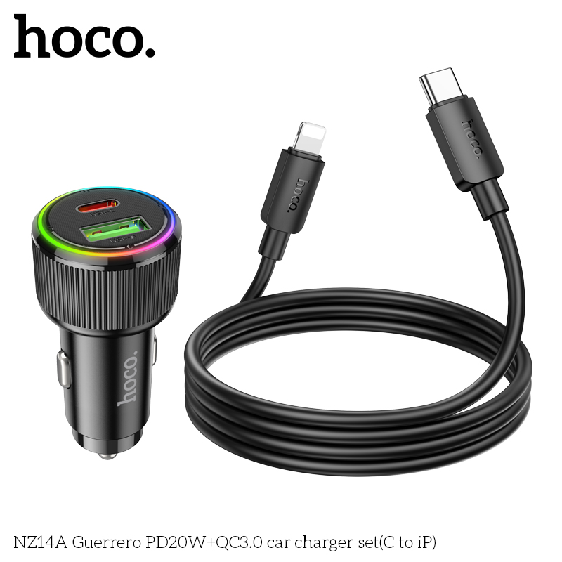 Bộ Sạc Ô Tô Hai Cổng Hoco NZ14A TypeC To Lightning PD20W QC3.0