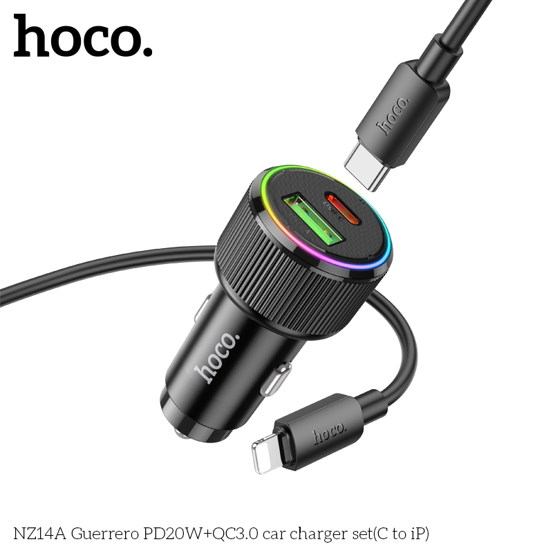 Bộ Sạc Ô Tô Hai Cổng Hoco NZ14A TypeC To Lightning PD20W QC3.0