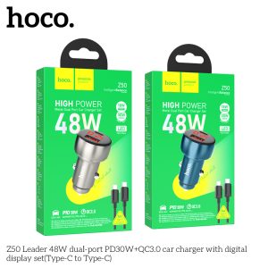 Bộ Sạc Xe Ô Tô Z50 48W Hai Cổng PD30W QC3.0 TypeC To TypeC