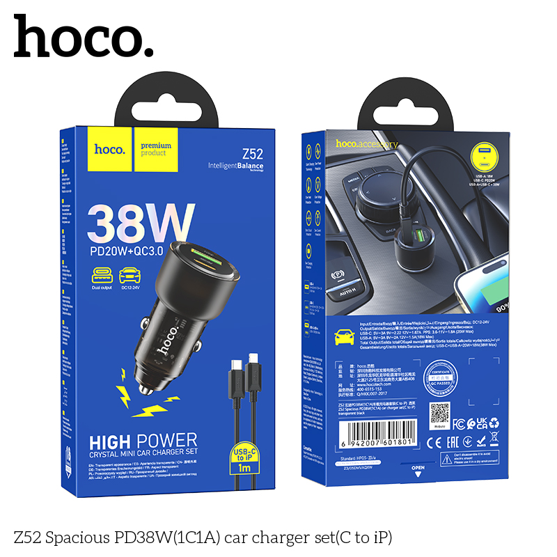 Bộ Sạc Xe Ô Tô Z52 Hoco TypeC To Lightning