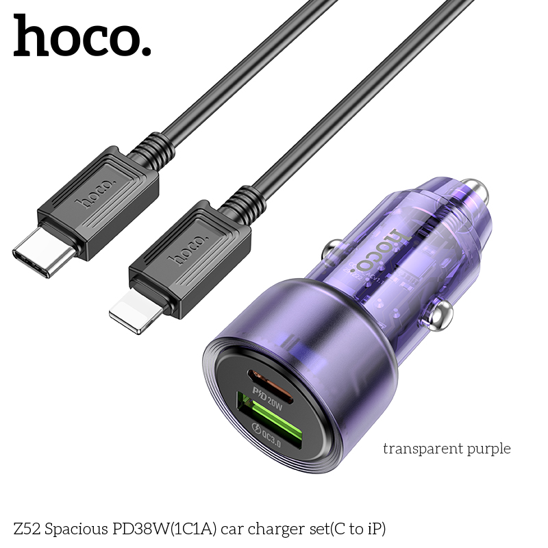 Bộ Sạc Xe Ô Tô Z52 Hoco TypeC To Lightning