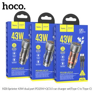 Bộ Sạc Nhanh Xe Ô Tô Hoco NZ8 43W PD25W QC3.0 Type-C to Type-C